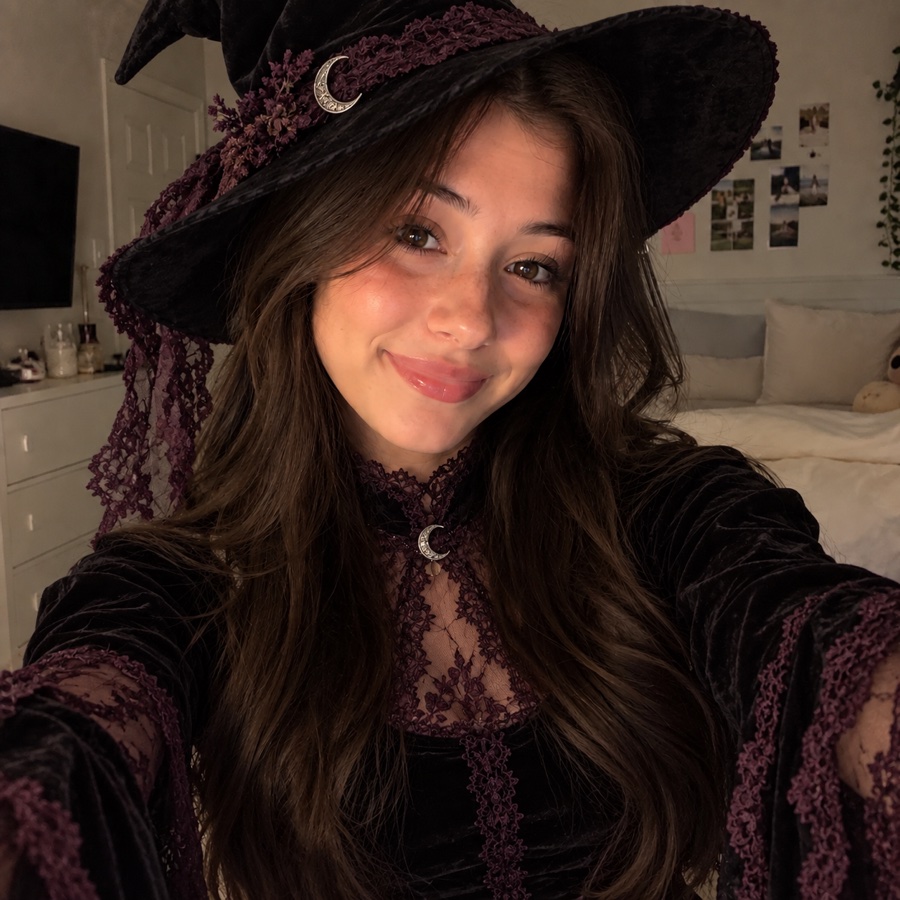 The same AI avatar in a witch costume